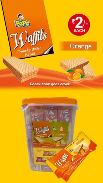 Waffils Crunch wafer Orange -MRP 300/- 1 Carton {6 Jar's} 00247