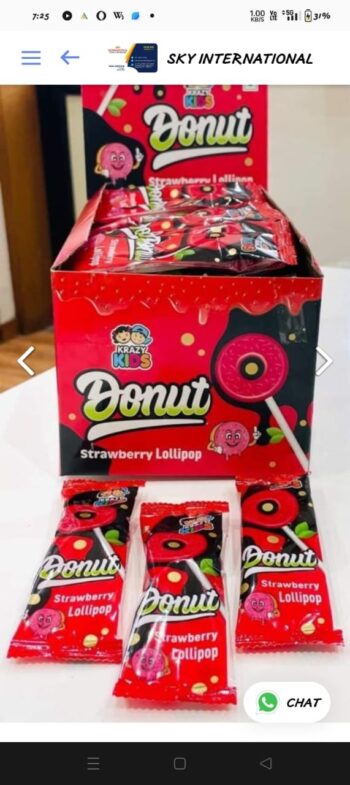 Donut Strawberry Lollipop -MRP 150/- 1Carton {24 Jar's} 00268