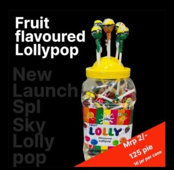 Sky fruit Lollipop 2Rs / MRP 250/ 1Carton 16 jar/ 01514