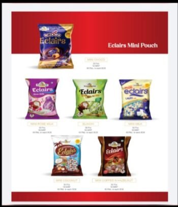 02285 /1Rs ECLAIR MINI POUCH CHOCO /MRP 50 /DP 28 /BOX 48 JAR