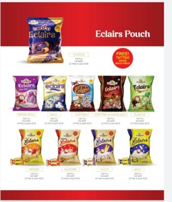 03171 /1Rs RAINBOW ECLAIRS  POUCH CHOCOLATE /MRP 100 / DP 55 / BOX 24 JAR