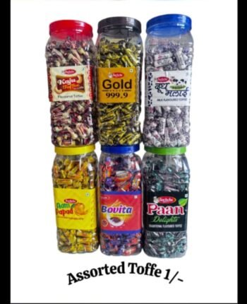 01648 / 1Rs ASSORTED GOLD TOFFEE CHOCOLATE  / MRP 200 /DP 122 / BOX 16 JAR