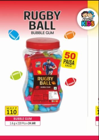 03250 / 0.50P KRAZY RUBBY BUBBLE GUM  JAR 50NP /MRP 110 / DP 57 / BOX 24 PCS